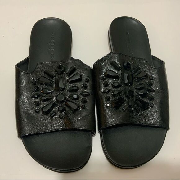 Kenneth Cole Black Stone Embellished Sandals/Slides Size 7.5 - Picture 1 of 6